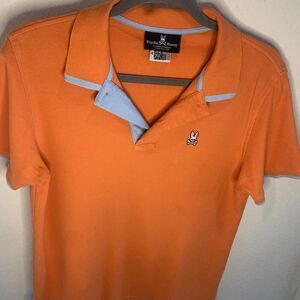 Physcho Bunny Men’s Size 4 Orange Button Up Polo Shirt 100% Pima Cotton Polo